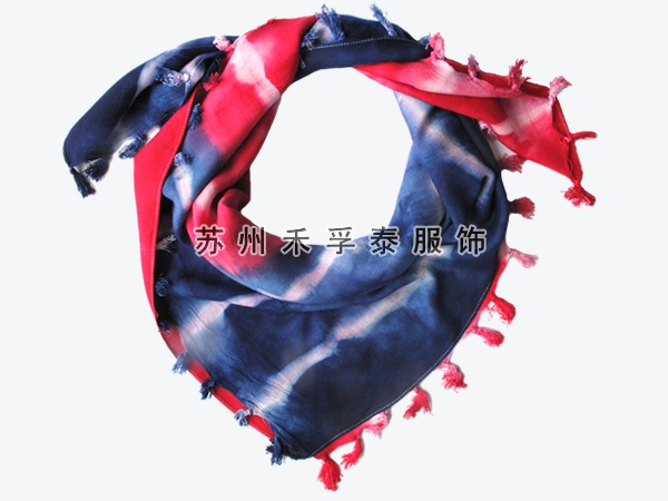 人棉紅藍(lán)扎染圍巾廠家訂做批發(fā)